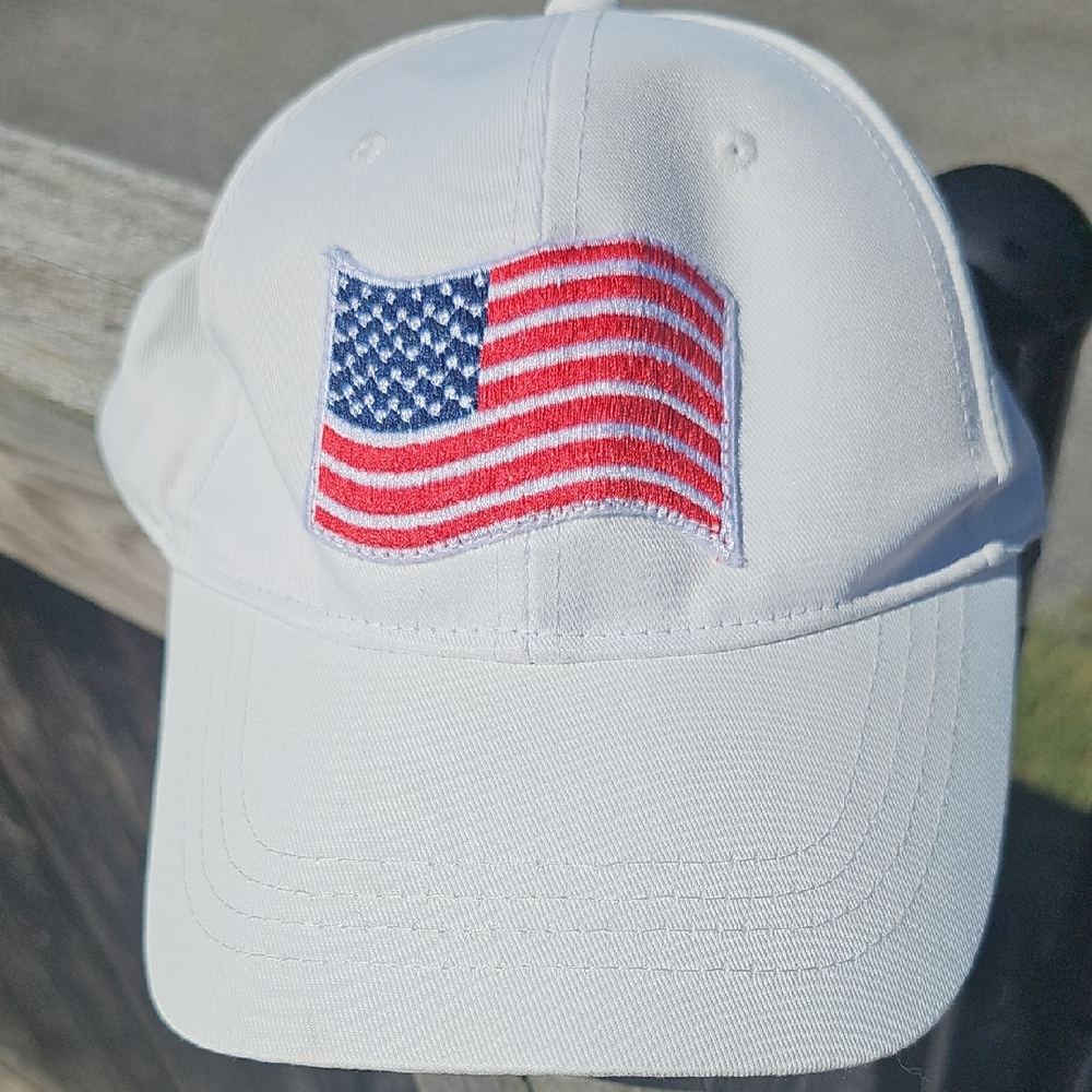 White Cap with American Flag Embroidery